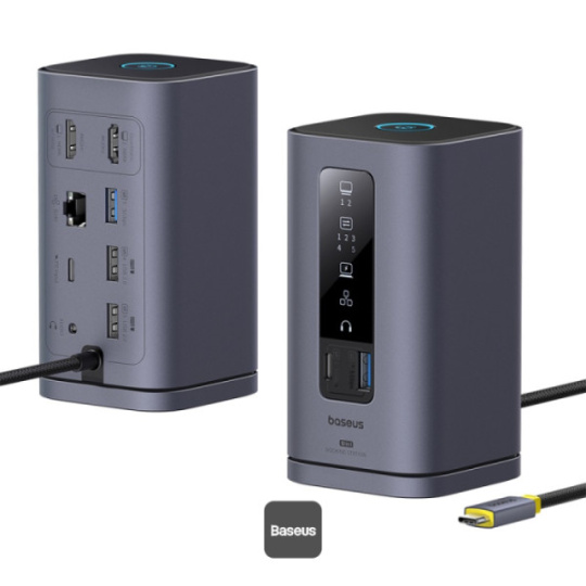 Baseus Dokovací stanice Spacemate 10v1 (USB-C PD 100W, USB-C, 2x USB-A, 2x HDMI) šedá