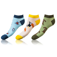 CRAZY IN-SHOE SOCKS 3x - Zábavné nízké crazy ponožky unisex v setu 3 páry - hnědá - žlutá - modrá