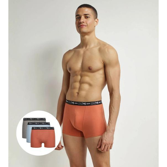 DIM COTTON STRETCH BOXER 3x - Pánské boxerky 3 ks - oranžová - světle modrá - šedá