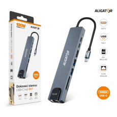 Aligator Dokovací stanice USB-C / Hub 8v1 (USB-C / 2xUSB / SD / MicroSD/ HDTV / RJ45)