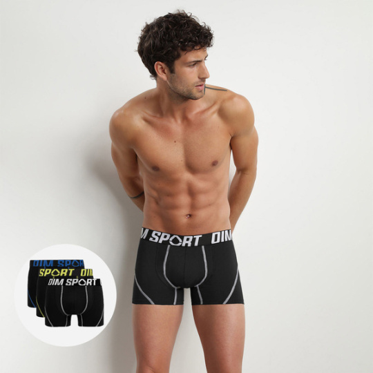 DIM SPORT COTTON STRETCH BOXER 3x - Pánské sportovní boxerky 3 ks - černá