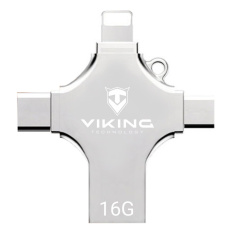Viking 4v1/Flash USB/16GB/USB 3.0/USB-A + USB-C/+ Adaptér/Stříbrná