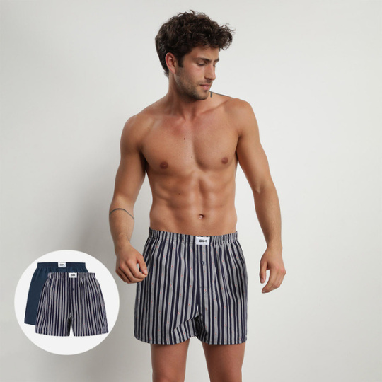 DIM ECOSMART LOOSE BOXER 2x - Pánské volné boxerky 2 ks - šedá - tmavě modrá