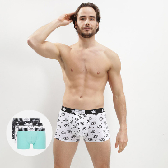 DIM VIBES BOXER 3x - Pánské módní boxerky 3 ks - bílá - zelená - černá