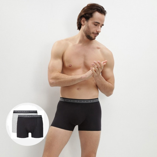 DIM GREEN ECOSMART BOXER 2x - Pánské bio boxerky 2 ks - šedá - černá