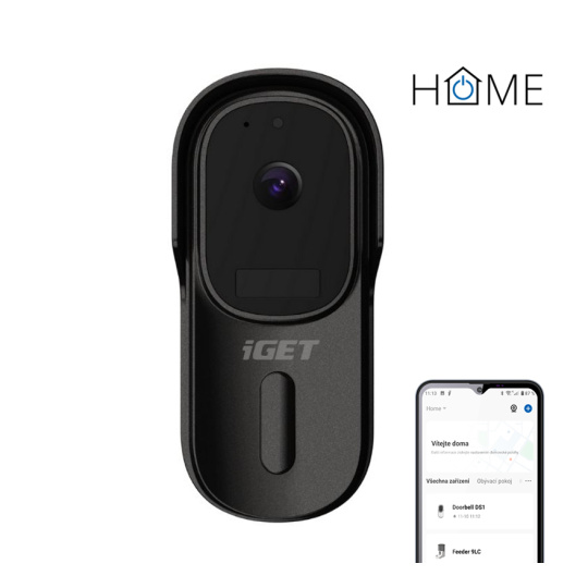 iGET HOME Doorbell DS1 Black - WiFi bateriový videozvonek, FullHD, obousměrný zvuk, CZ aplikace