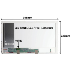 LCD PANEL 17,3'' HD+ 1600x900 40PIN LESKLÝ / ŠROUBOVÁNÍ Z BOKŮ