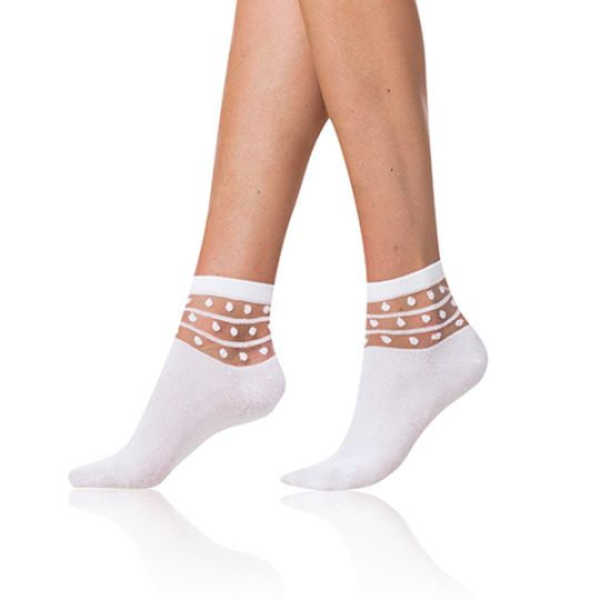 TRENDY COTTON SOCKS - Dámské ponožky s ozdobným lemem - bílá